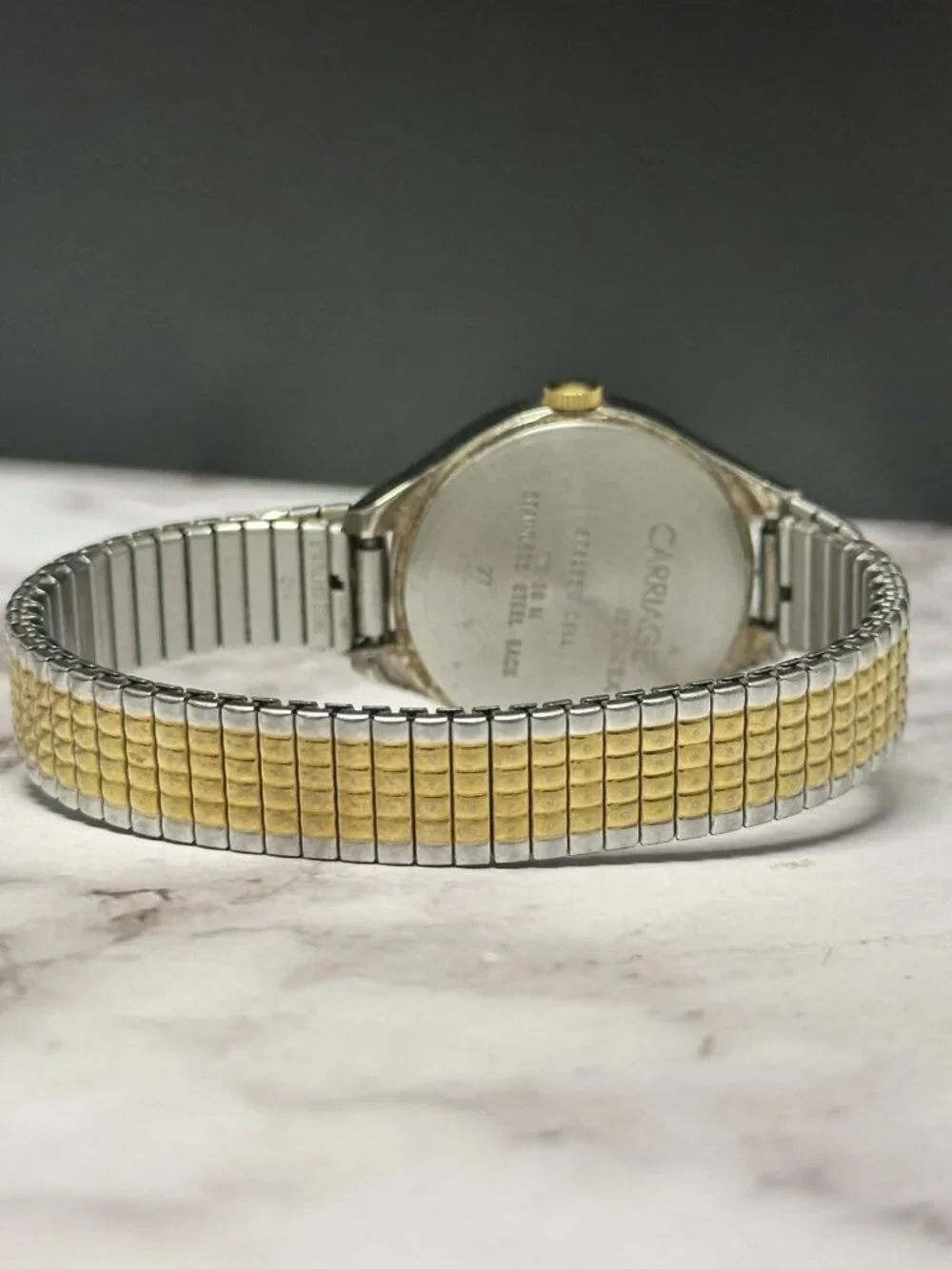 3/$30 Carriage Watch Women Silver Gold Two Tone Stretch Band Easy To Read